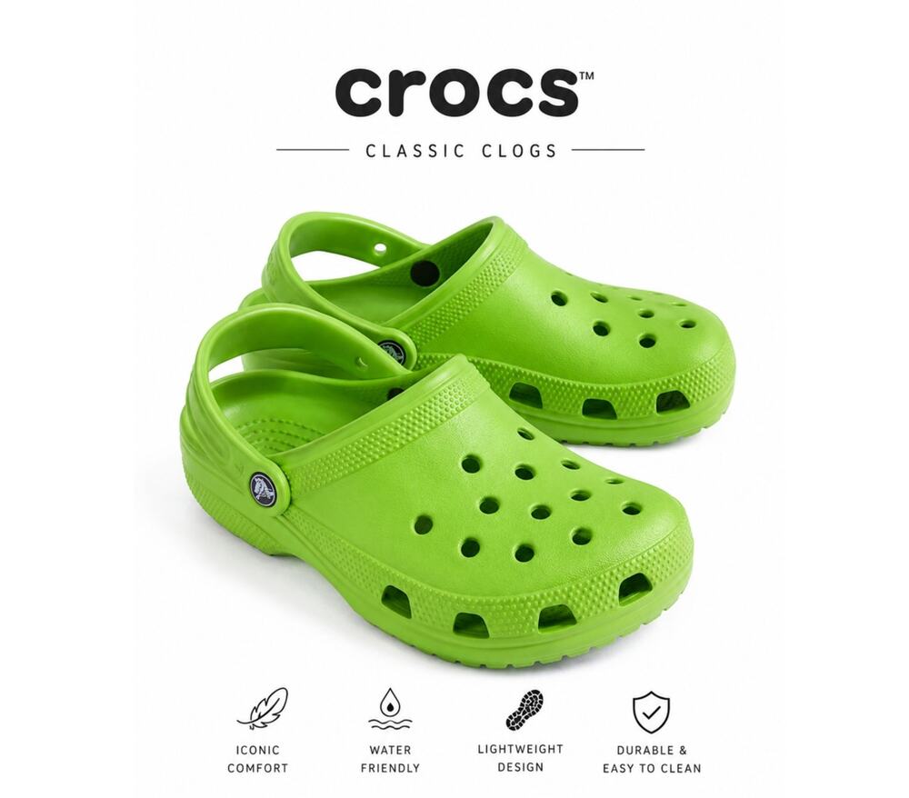 Crocs Classic Clogs Lime Green Unisex Comfort Slip On Shoes Lightweight C1